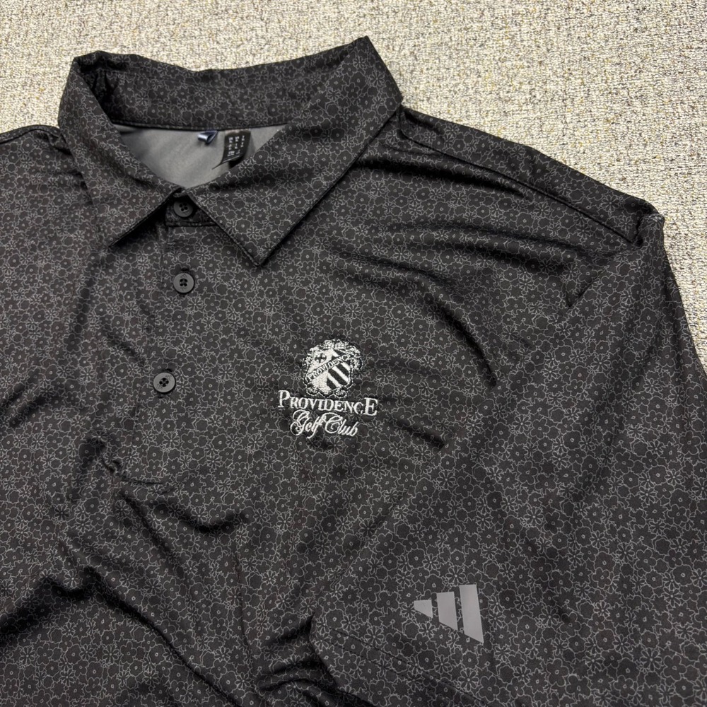 Adidas Mens XL Providence Golf Club Polo‎ Shirt Black Floral Performance Stretch
